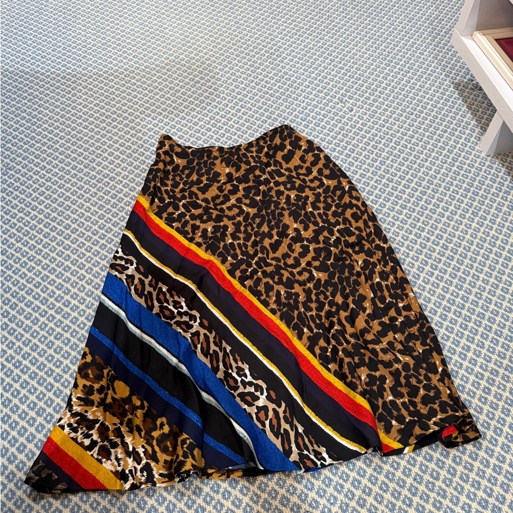 Leopard Print A-Line Skirt With Multicolor Stripes - image 1